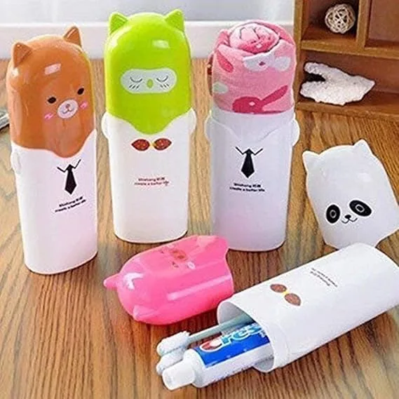 Plastic Cute Cartoon Children Travel Teddy Shape Toothbrush Holder Box Case Tooth Brush Cover(Multi Colour) at ₹99