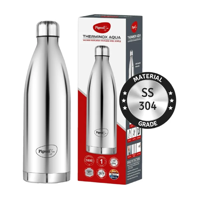 Pigeon Aqua 1000 ml Stainless Steel Flask (Pack of 1, Steel/Chrome) at ₹429