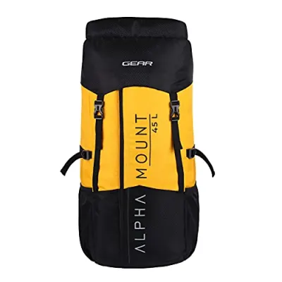 Gear Alphamount 48L Large Water Resistant Trekking 4 Compartment Rucksack/Hiking Bag/Travel Backpack for Men/Women (Black Yellow) at ₹799