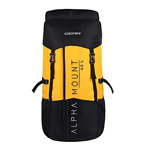 Gear Alphamount 48L Large Water Resistant Trekking 4 Compartment Rucksack/Hiking Bag/Travel Backpack for Men/Women (Black Yellow) at ₹799