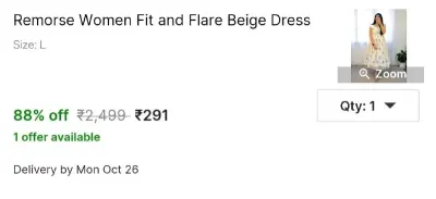 Remorse Women Fit and Flare Beige Dress at ₹291