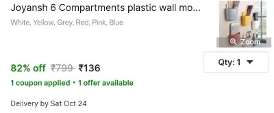 Joyansh 6 Compartments plastic wall mounted at ₹136