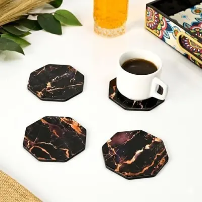 GKD Wooden Coasters Set of 4 | Marble Design Glossy MDF Drink Coasters 3.5 Inch | Heat Resistant Tea Coffee Cup Holder | Table Protection fo at ₹97