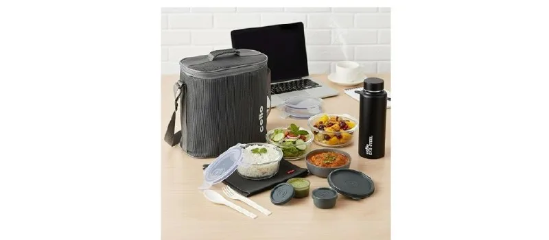 CELLO MF Glassy Pro Max 9 Pcs Glass Lunch Box with Bag, Grey at ₹799