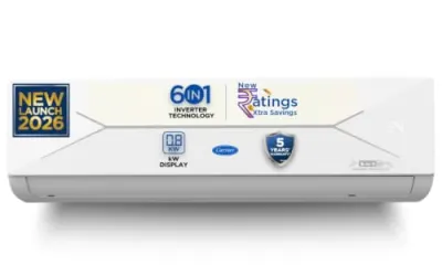 Carrier 1.5 Ton 3 Star Flexicool Inverter Split AC (Copper, Convertible 6-in-1 with Smart Energy Display at ₹31,240