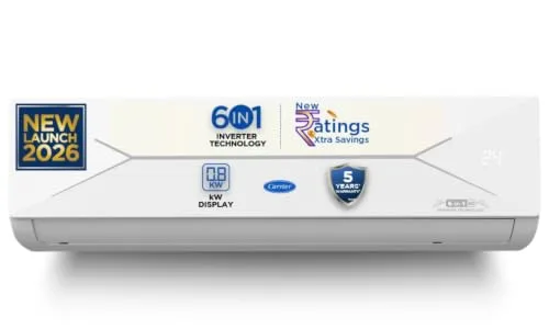 Carrier 1.5 Ton 3 Star Flexicool Inverter Split AC (Copper, Convertible 6-in-1 with Smart Energy Display at ₹31,240