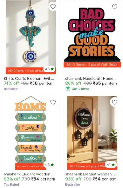Flat 93% Off on Wall Decor items