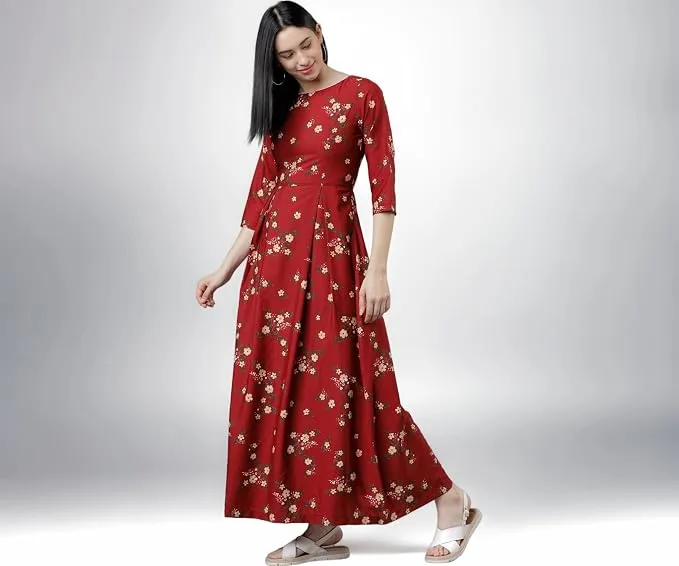 Tokyo Talkies Women's Three-Quarter Sleeves Boat Neck Printed Dresses | Stylish Dresses | Casual Dresses at ₹200