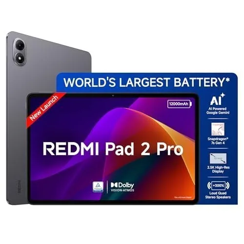 Redmi Pad 2 Pro [Smartchoice] | 12000mAh | Snapdragon 7s Gen 4 |12.1-inch, 2.5K Display |83+ Days Standby |HyperOS 2 |120Hz at ₹22,999