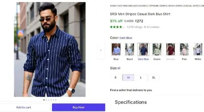 Men's Striped Casual Dark Blue Shirt at ₹272