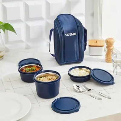 Amazon Brand - Solimo Lunch Box Set with Bag (Office, School & Travel) at ₹419