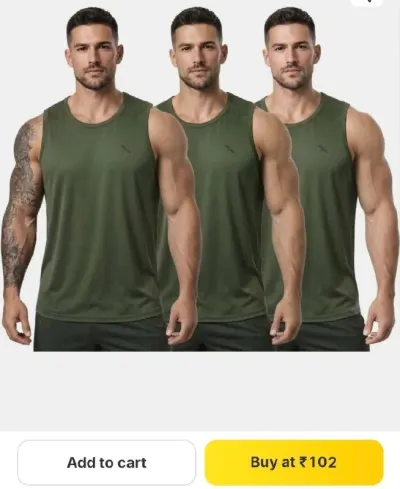 Men Solid Sleeveless Sports Vest | Quick Dry Gym & Workout Tank Top Men Vest at ₹102