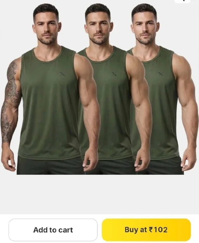 Men Solid Sleeveless Sports Vest | Quick Dry Gym & Workout Tank Top Men Vest at ₹102