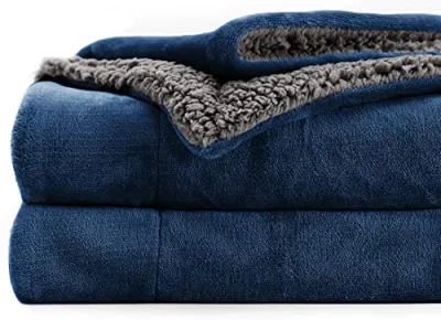 BSB HOME Polyester Micromink Summer Ac/Mild Winter/Heavy Winter Sherpa Blanket Super Soft Flannel Solid/Plain, Blue & Grey, Size 150 X 228 C at ₹950