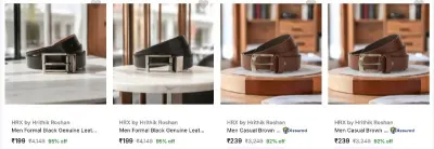 HRX Men's Belts at minimum at 94% at ₹199