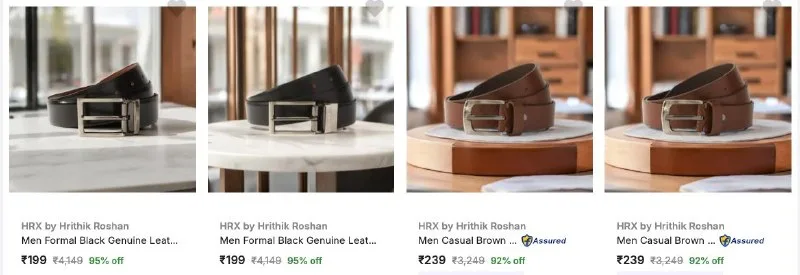 HRX Men's Belts at minimum at 94% at ₹199