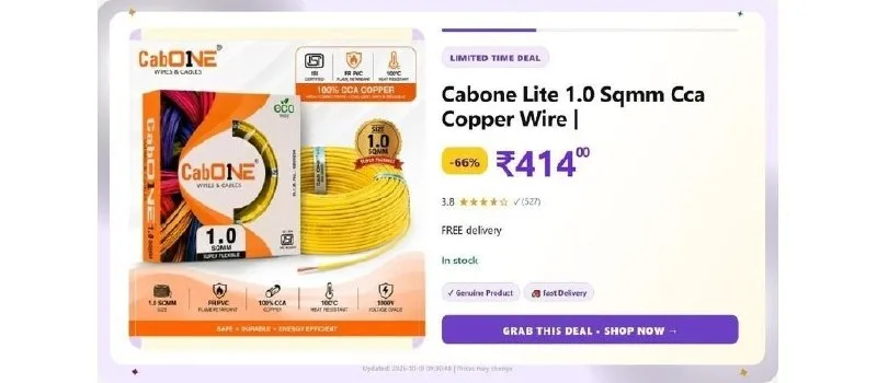 Cabone Lite 1.0 Sqmm Cca Copper Wire, 90 M at ₹414