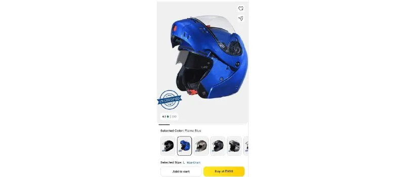 Studds Ninja 3G Double Visor Motorbike Helmet at ₹959