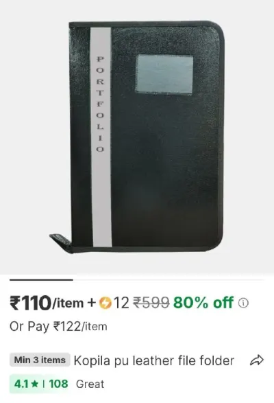 Kopila pu leather file folder at ₹110