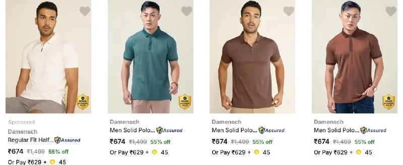 FLAT 55% OFF on Damensch Men's Polo T-shirts