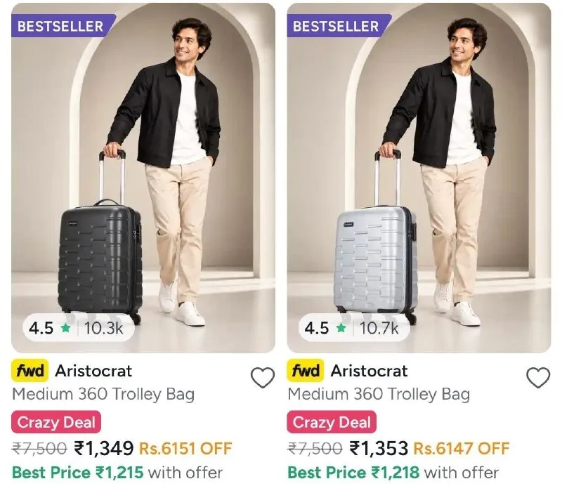 Min 75% Off On Branded Trolleys/Suitcases + Bank Offers
