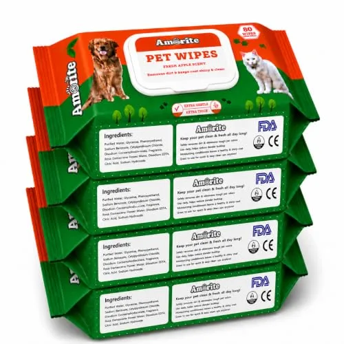 Anti-Bacterial 320 Count Pet Wipes with Fresh Apple Scent for Dogs, Puppies & Pets (Pack of 4) Suitable for All Types of Pets' Dry Bathing,  at ₹289