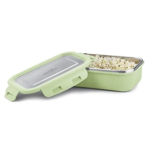 MILTON Cool Touch Rectangular 600 Stainless Steel Container, 580 ml, Green | Microwave Safe | Food Grade | BPA Free | Refrigerator Safe at ₹248