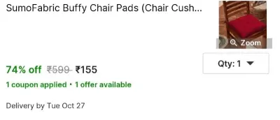 SumoFabric Buffy Chair Pads (Chair Cushions) Red Floor Chair at ₹155