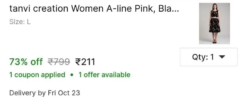 tanvi creation Women A-line Pink, Black Dress at ₹211