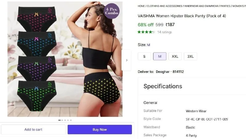Women Hipster Black Panty (Pack of 4) at ₹187