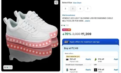 Vendoz LED Glowing USB Rechargeable Sneakers for Women (White) at ₹1,209