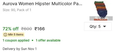 Aurova Women Hipster Multicolor Panty at ₹166
