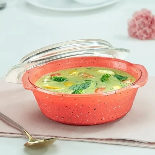 Borosil 700ml Kube Pink Round Deep Casserole with Lid | Boro at ₹292