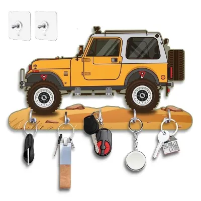 Webelkart Premium HD UV Printed Mahindra Thar Car Shape Designer Wooden Key Holder at ₹157