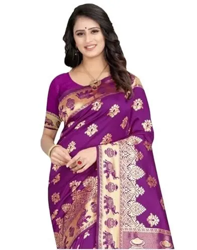 SIRIL Women's Pure Banarasi Silk Saree Soft Kanjivaram Style Saree For Wedding With Blouse Piece at ₹237