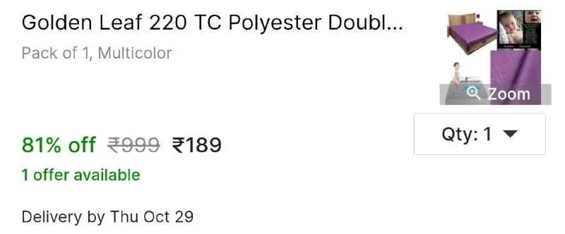 Golden Leaf 220 TC Polyester Double Solid Bedsheet at ₹189