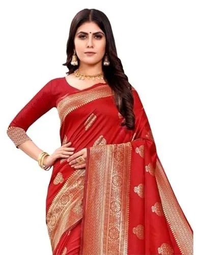 SIRIL Women's Banarasi Soft Silk Saree Pure Silk with Unstitched Blouse Piece at ₹237