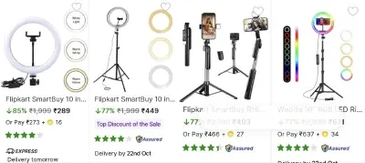 Selfie sticks, Ringlights and more from ₹129