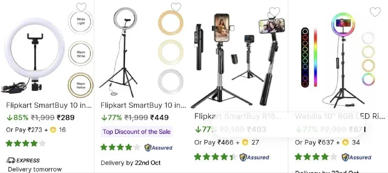 Selfie sticks, Ringlights and more from ₹129