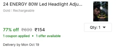 24 ENERGY 80W Led Headlight Adjustable Torch EN-5310 Torch at ₹154