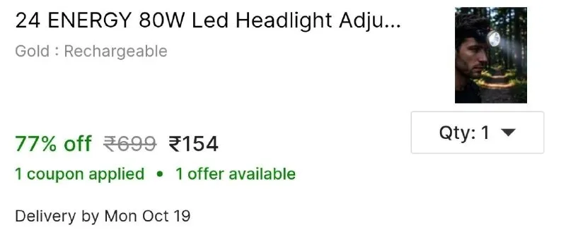 24 ENERGY 80W Led Headlight Adjustable Torch EN-5310 Torch at ₹154
