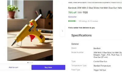 2 Glue Sticks Hot Melt Glue Gun at ₹120