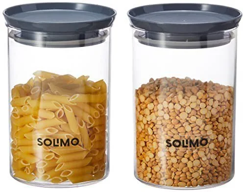 Solimo Plastic Storage Container Set, 900 ml, Set of 2, Grey at ₹170