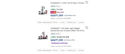 750W 4 Jars Mixer Grinder at ₹1,369