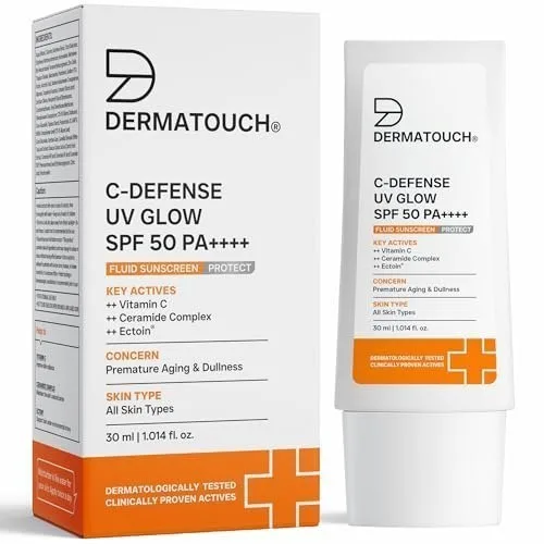 DERMATOUCH C-Defense SPF 50 PA++++ Fluid Sunscreen with Vitamin C & Ceramides | Broad Spectrum | For Premature Aging, Dullness & Sunburn | Z at ₹141