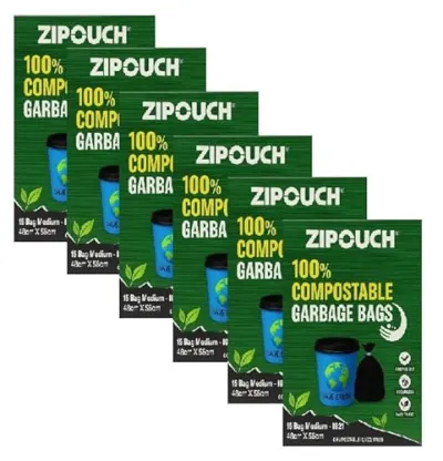 ZIPOUCH Compostable Garbage Covers Medium Size 19x21 Inches | 75 Bags (5 Packs of 15) | Dustbin Covers, Bin Bag, Garbage Bag Medium Size, Tr at ₹129