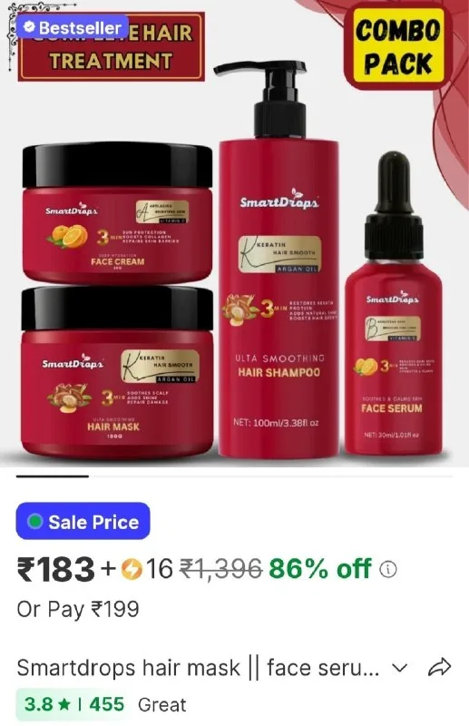 Smartdrops hair mask face serum face cream || shampoo for hair growth and skin care at ₹183