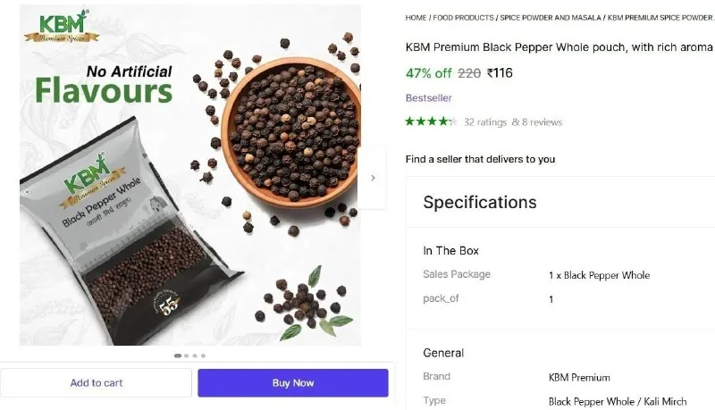 Premium Black Pepper (100 g) at ₹116