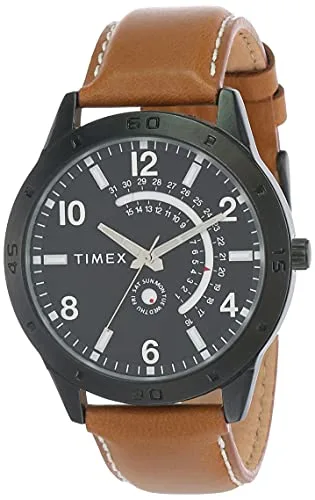TIMEX Analog Watch for man with Black Round Dial & Brown Leather Strap Band Water Resistant Men's Wrist Watches - TW000U928 at ₹1,748