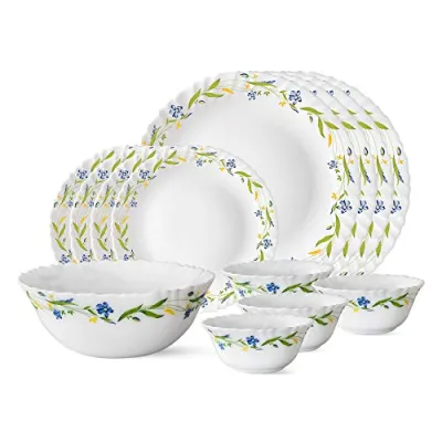 Larah by Borosil Cripper Opalware Dinner Set, 13-Pieces, White at ₹748
